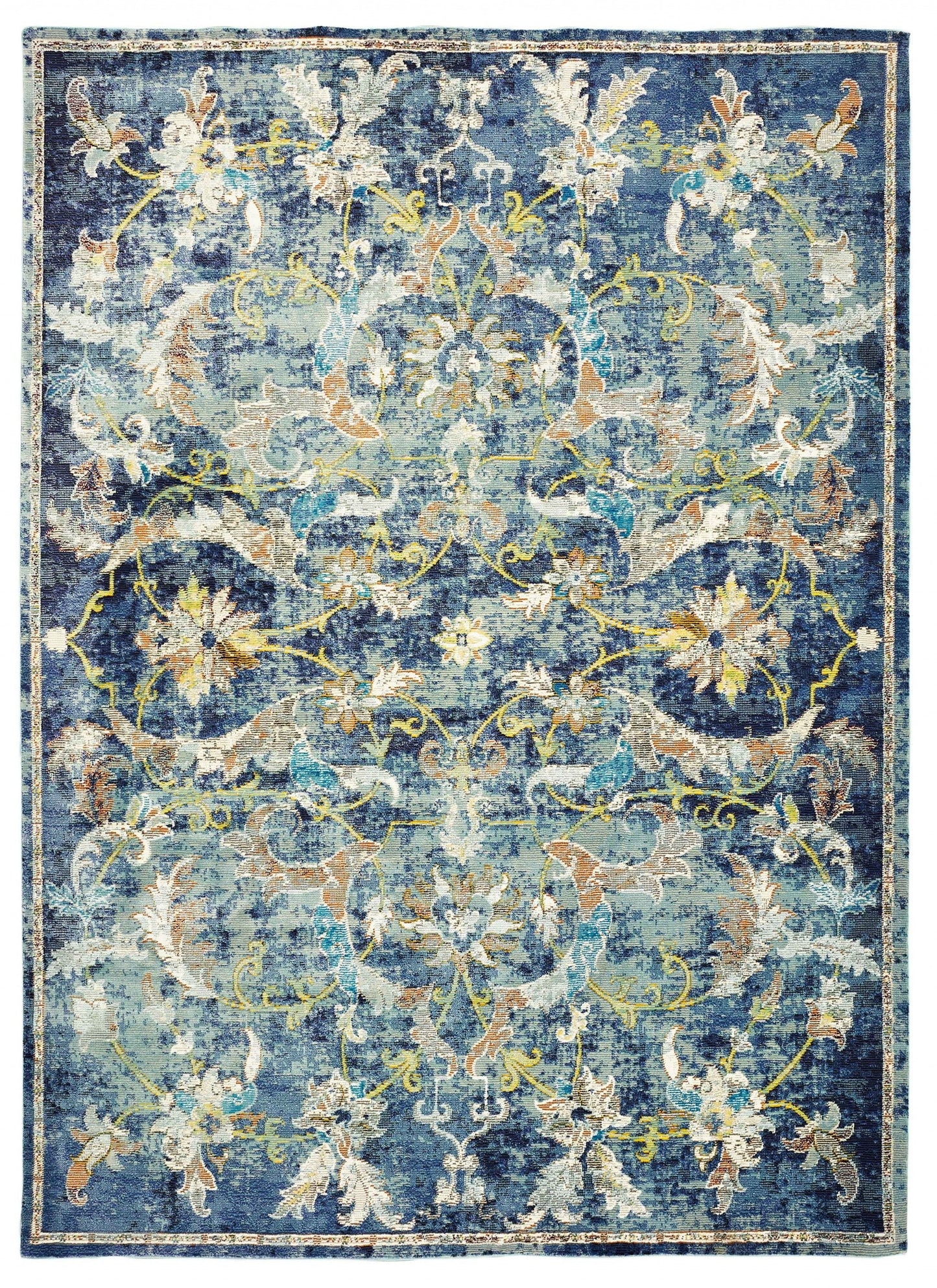 HomeRoots 5' x 8' Blue and White Jacobean Pattern Area Rug