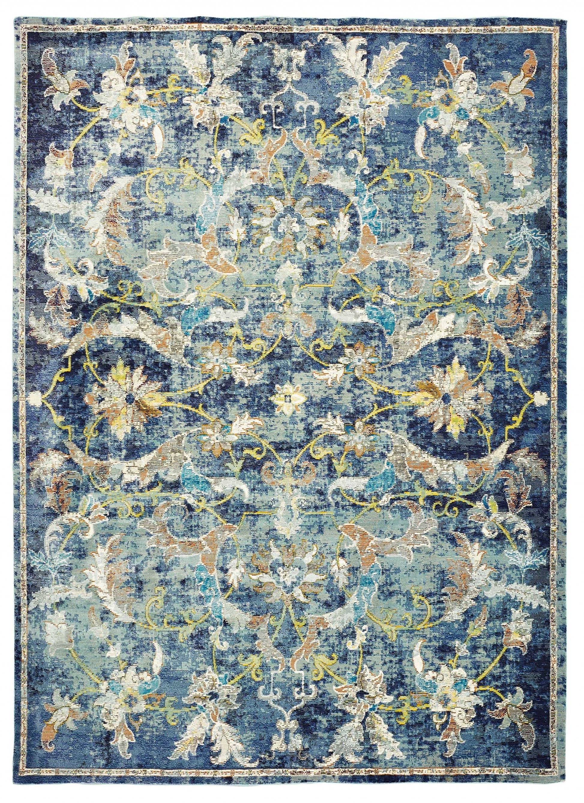 HomeRoots 5' x 8' Blue and White Jacobean Pattern Area Rug