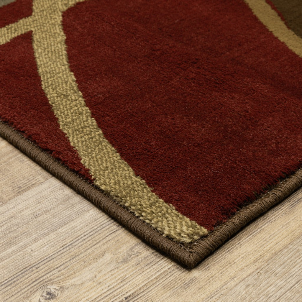 HomeRoots 5' x 8' Brown and Red Abstract Area Rug