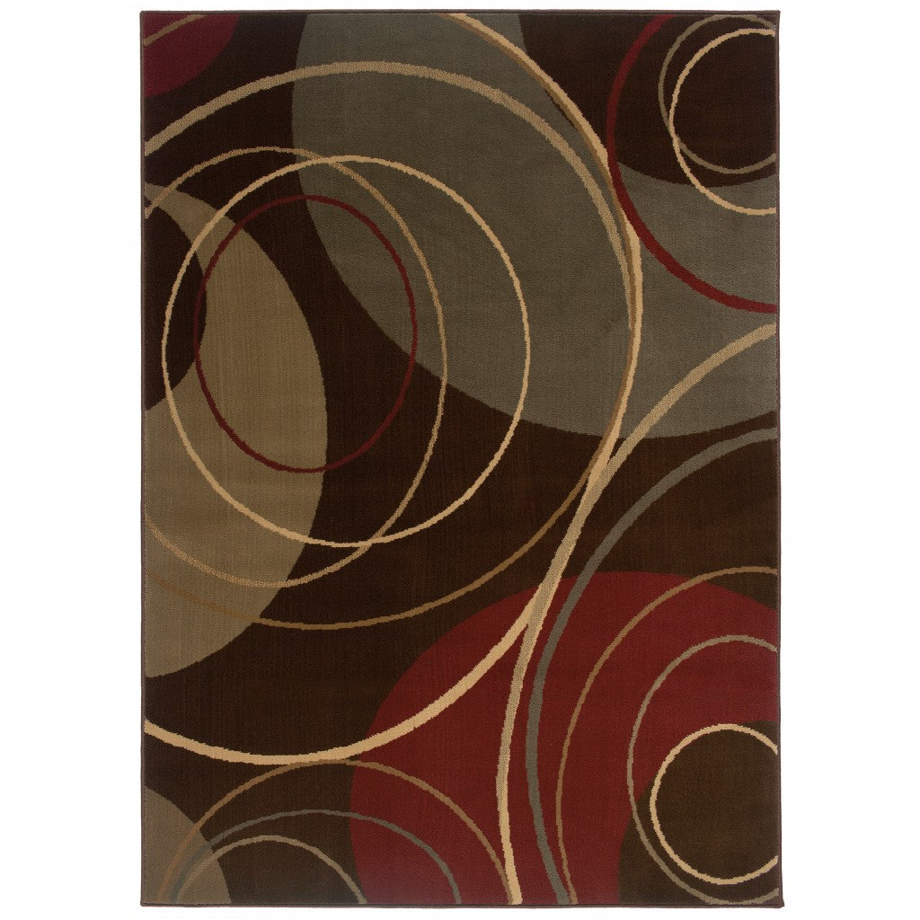 HomeRoots 5' x 8' Brown and Red Abstract Area Rug