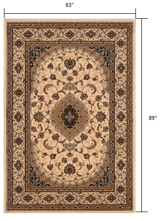 HomeRoots 5' x 8' Cream Floral Medallion Area Rug