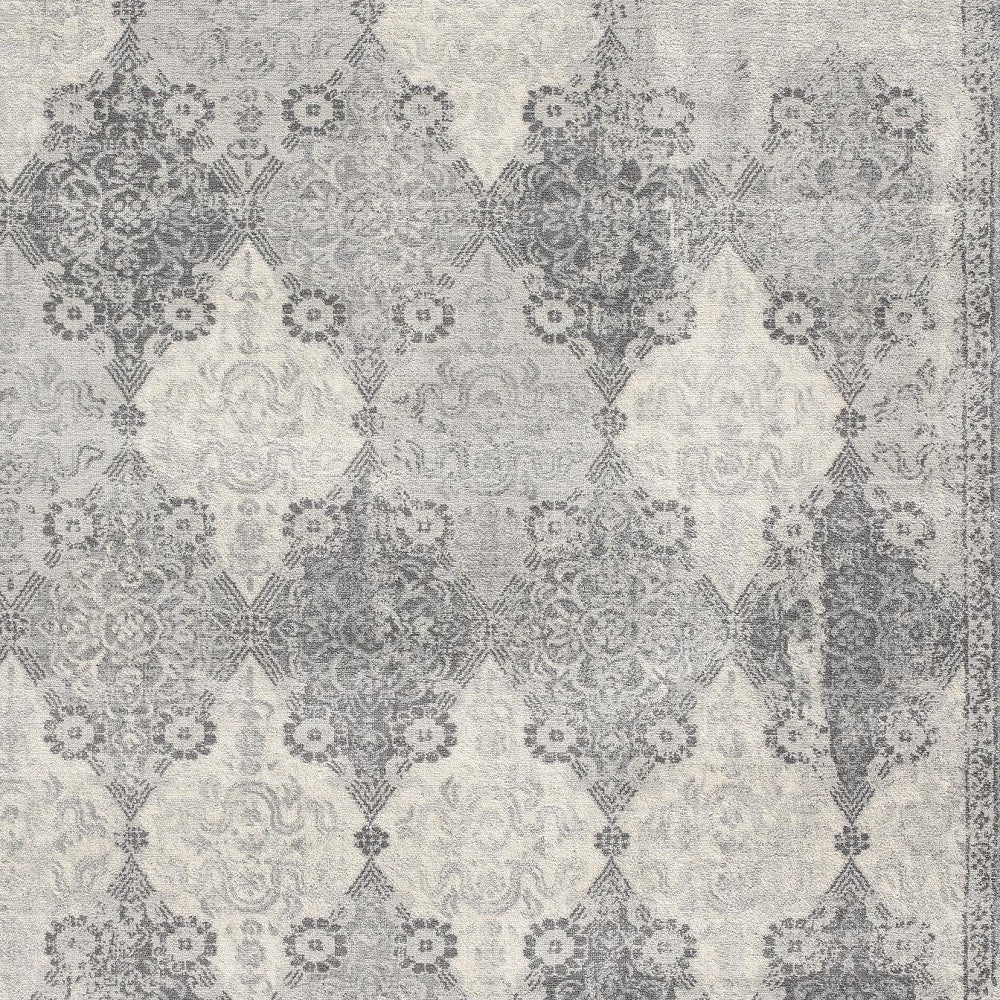 HomeRoots 5’ x 8’ Distressed Trellis Pattern Area Rug in Gray Finish