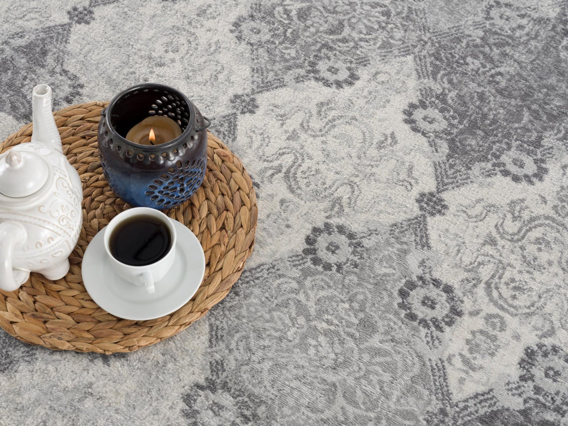 HomeRoots 5’ x 8’ Distressed Trellis Pattern Area Rug in Gray Finish