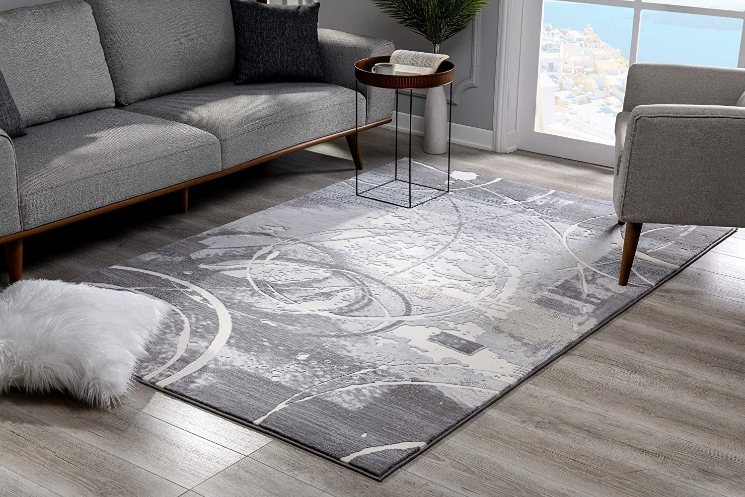HomeRoots 5' x 8' Gray Abstract Splatter Area Rug