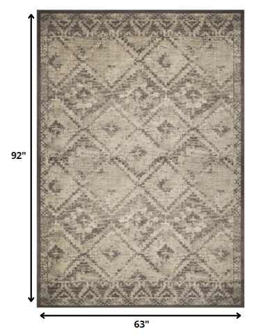 HomeRoots 5' x 8' Gray Beige Distressed Diamond Area Rug