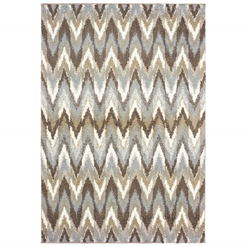 HomeRoots 5' x 8' Gray and Taupe Ikat Pattern Area Rug
