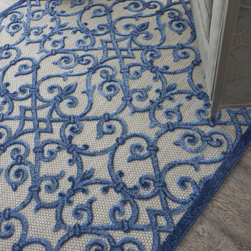 HomeRoots 5’ x 8’ Indoor Outdoor Area Rug With Gray and Blue Finish