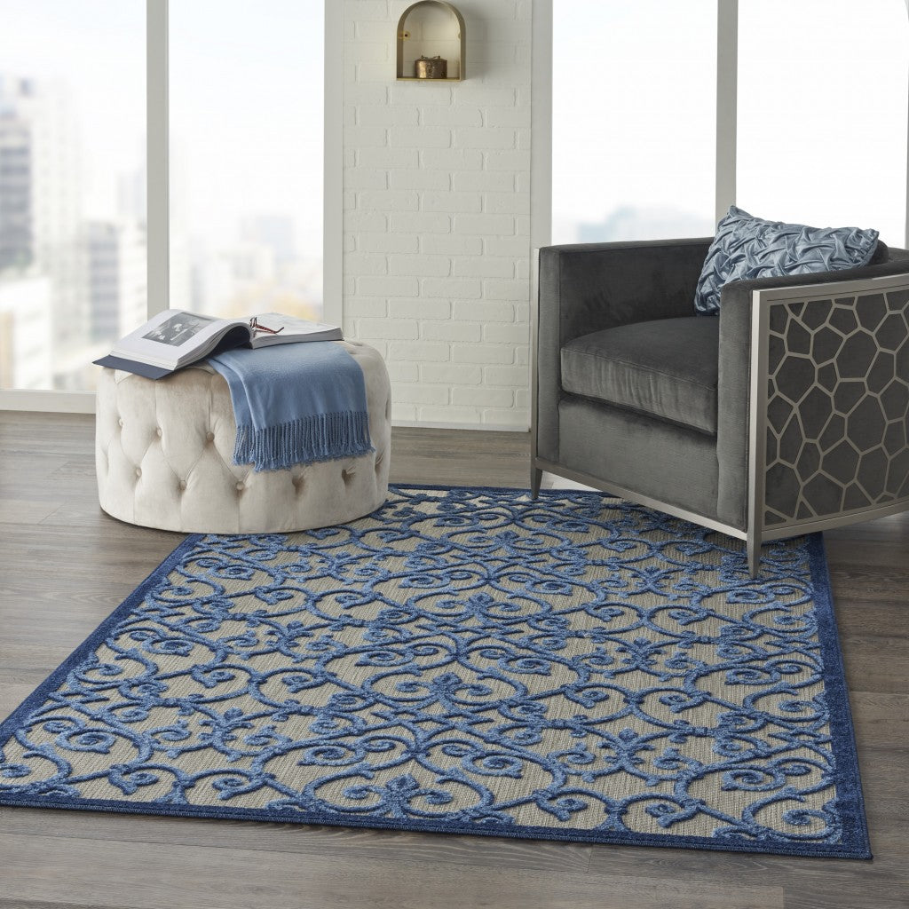 HomeRoots 5’ x 8’ Indoor Outdoor Area Rug With Gray and Blue Finish