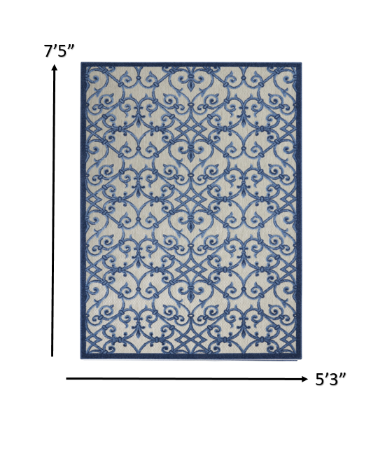 HomeRoots 5’ x 8’ Indoor Outdoor Area Rug With Gray and Blue Finish