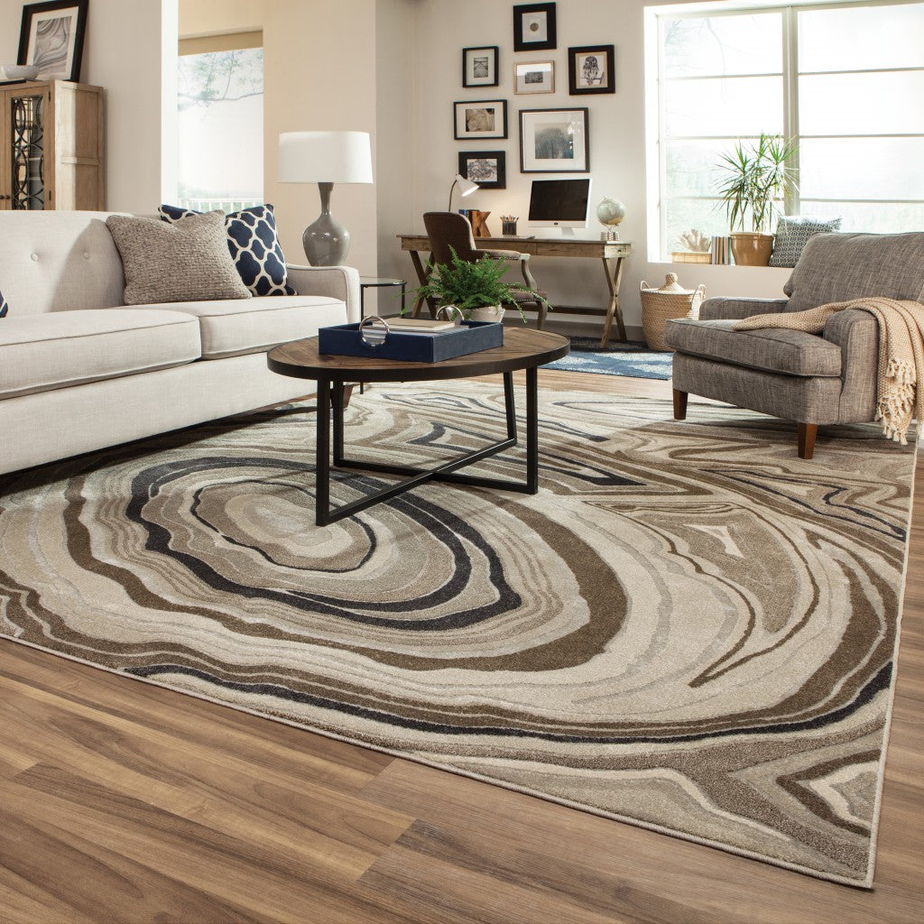 HomeRoots 5' x 8' Ivory and Gray Abstract Geometric Area Rug