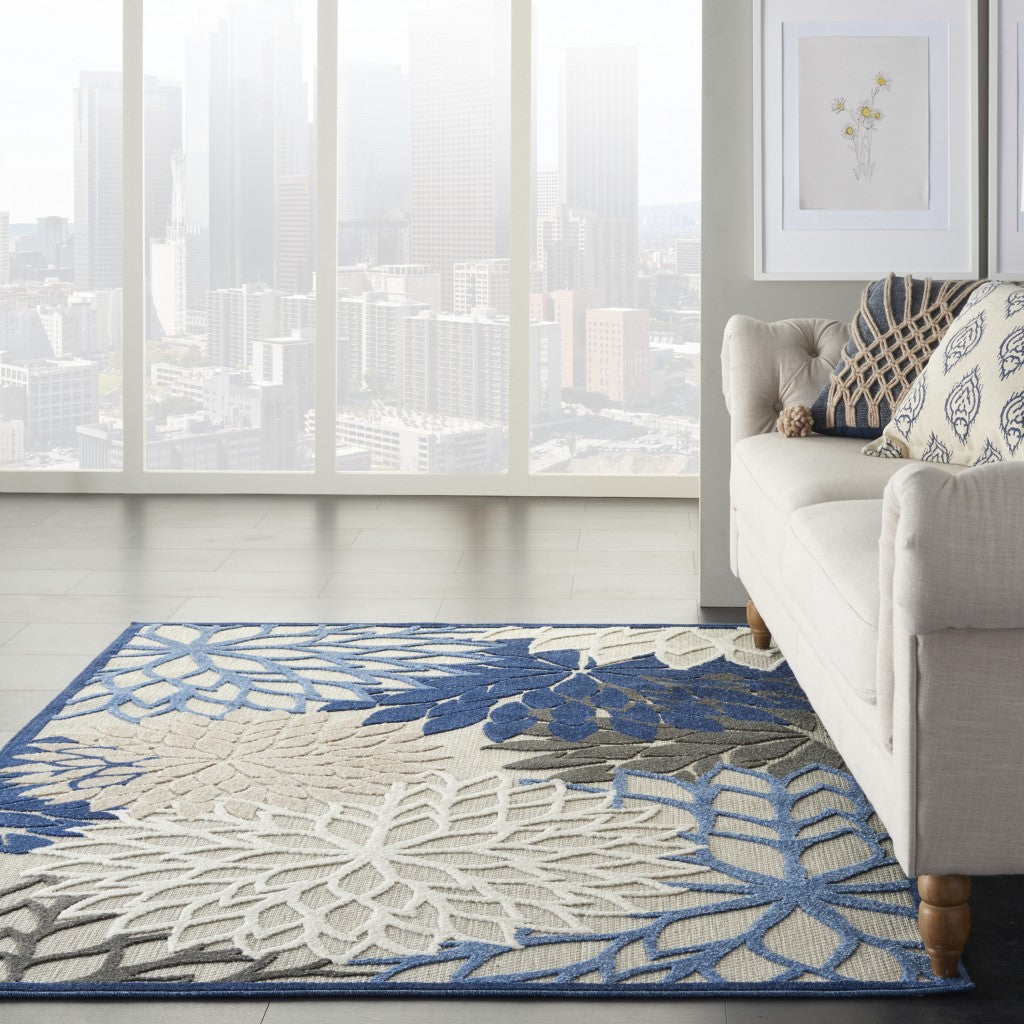 HomeRoots 5’ x 8’ Large Indoor Outdoor Area Rug With Blue Floral Finish