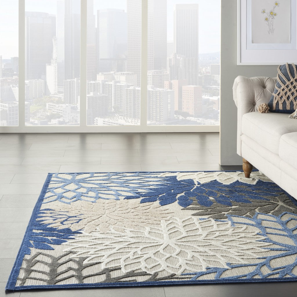 HomeRoots 5’ x 8’ Large Indoor Outdoor Area Rug With Blue Floral Finish