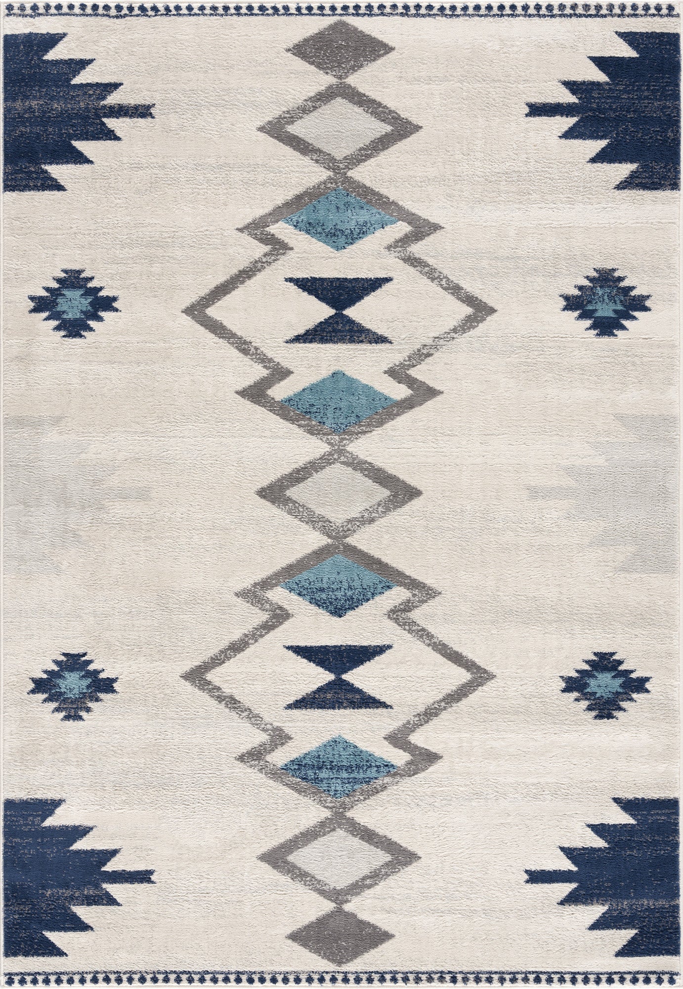 HomeRoots 5’ x 8’ Navy and Ivory Tribal Pattern Area Rug