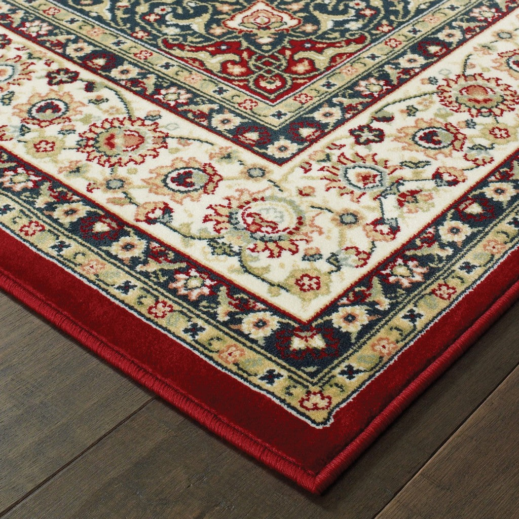 HomeRoots 5' x 8' Red Ivory Machine Woven Oriental Indoor Area Rug