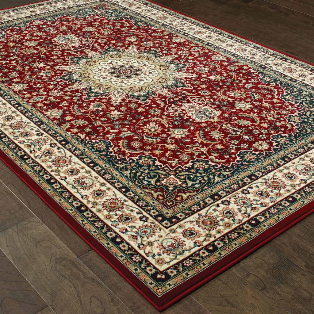 HomeRoots 5' x 8' Red Ivory Machine Woven Oriental Indoor Area Rug