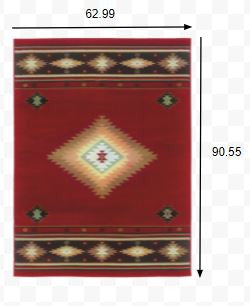 HomeRoots 5' x 8' Red and Beige Ikat Pattern Area Rug