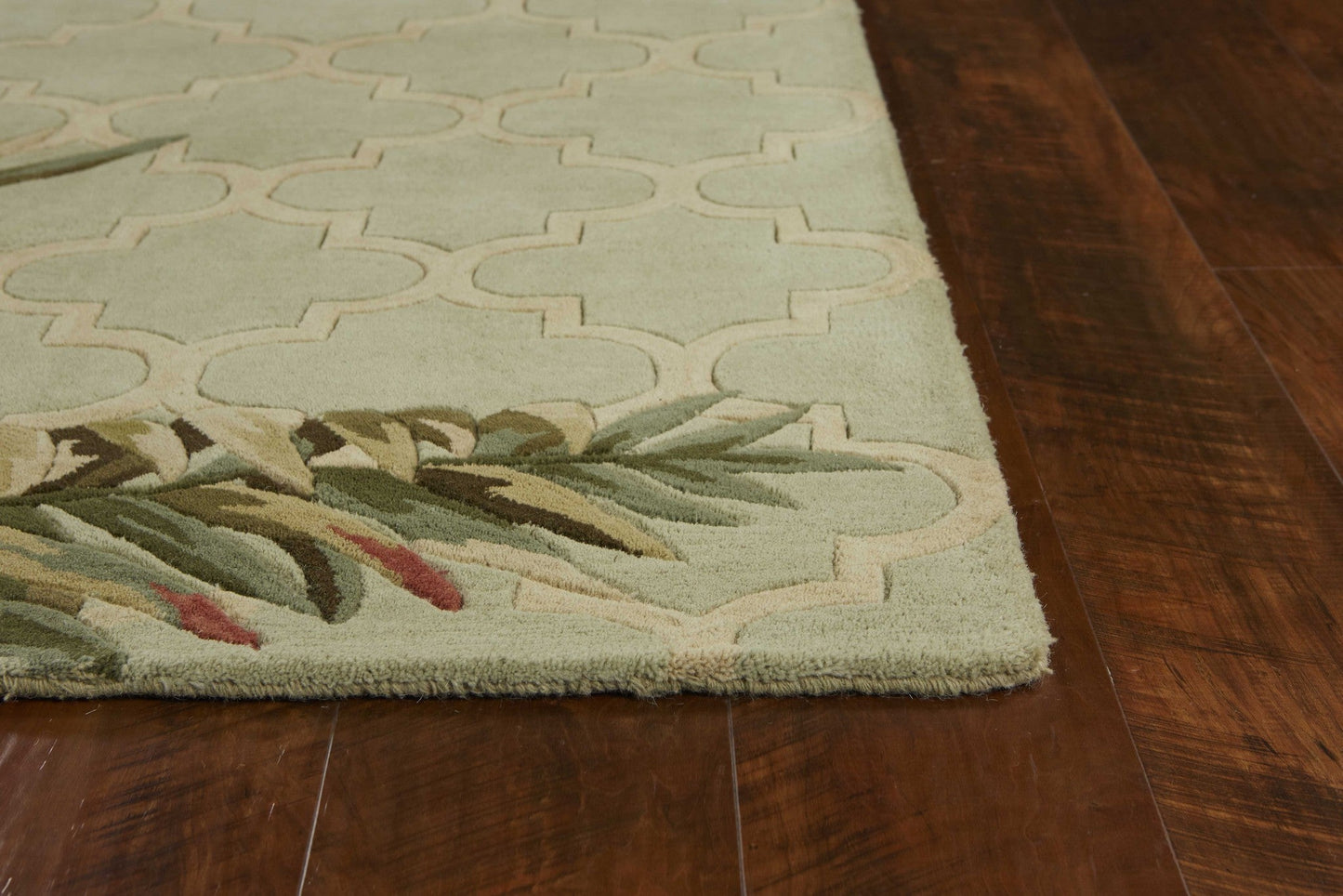 HomeRoots 5' x 8' Sage Green Hand Tufted Tropical Quatrefoil Indoor Area Rug