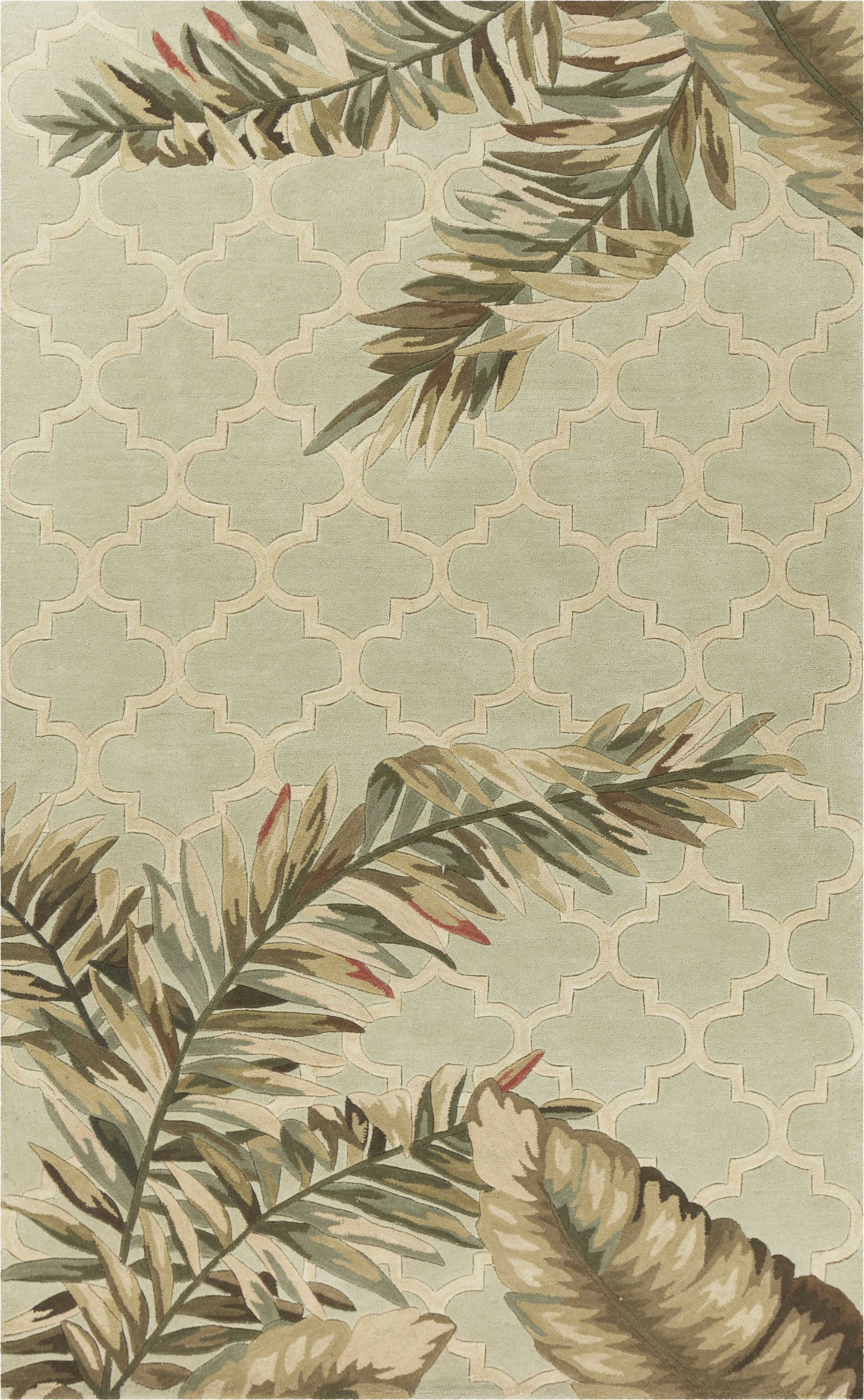 HomeRoots 5' x 8' Sage Green Hand Tufted Tropical Quatrefoil Indoor Area Rug