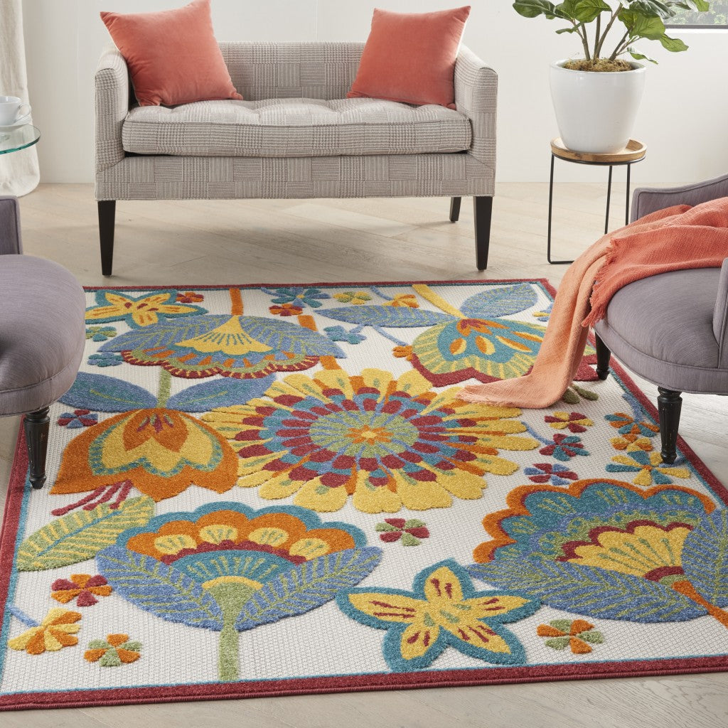 HomeRoots 5’ x 8' Yellow and Ivory Indoor Outdoor Area Rug
