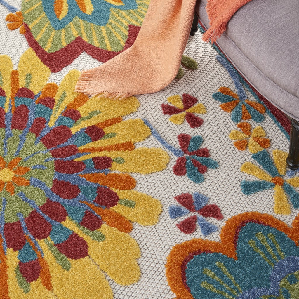 HomeRoots 5’ x 8' Yellow and Ivory Indoor Outdoor Area Rug