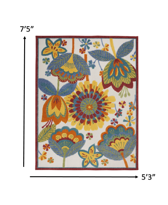 HomeRoots 5’ x 8' Yellow and Ivory Indoor Outdoor Area Rug