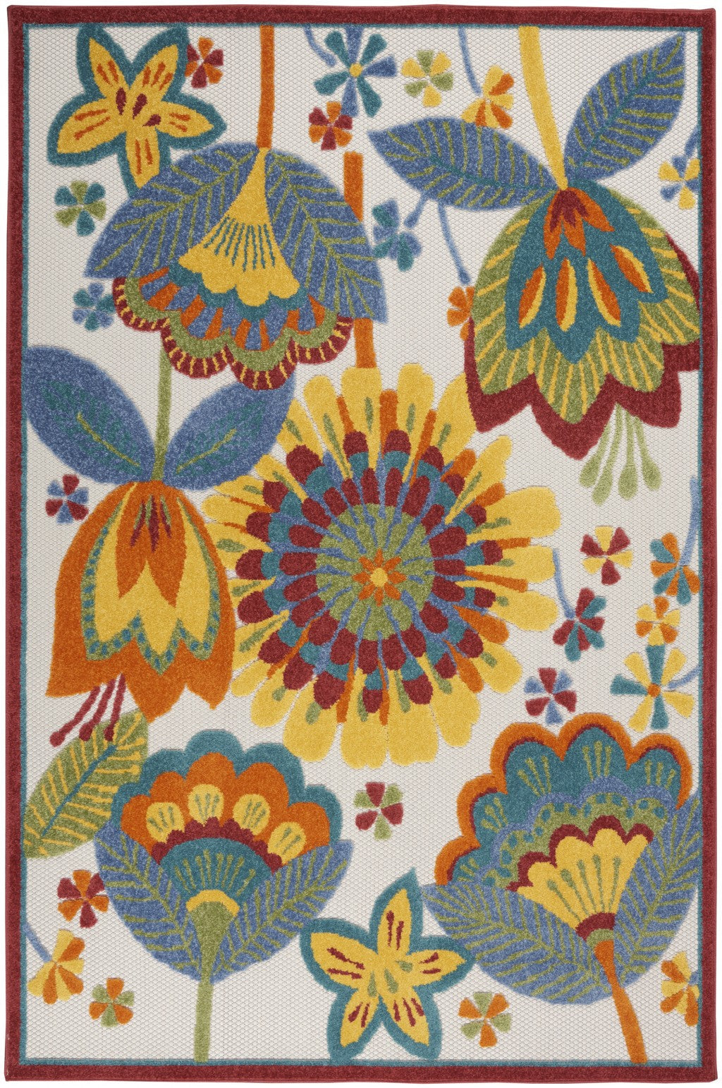 HomeRoots 5’ x 8' Yellow and Ivory Indoor Outdoor Area Rug