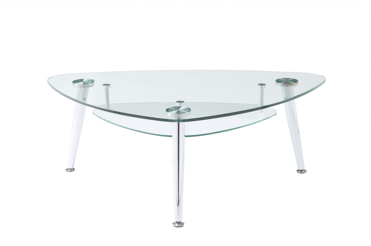 HomeRoots 50" x 30" x 18" Clear Glass Coffee Table With Chrome Finish