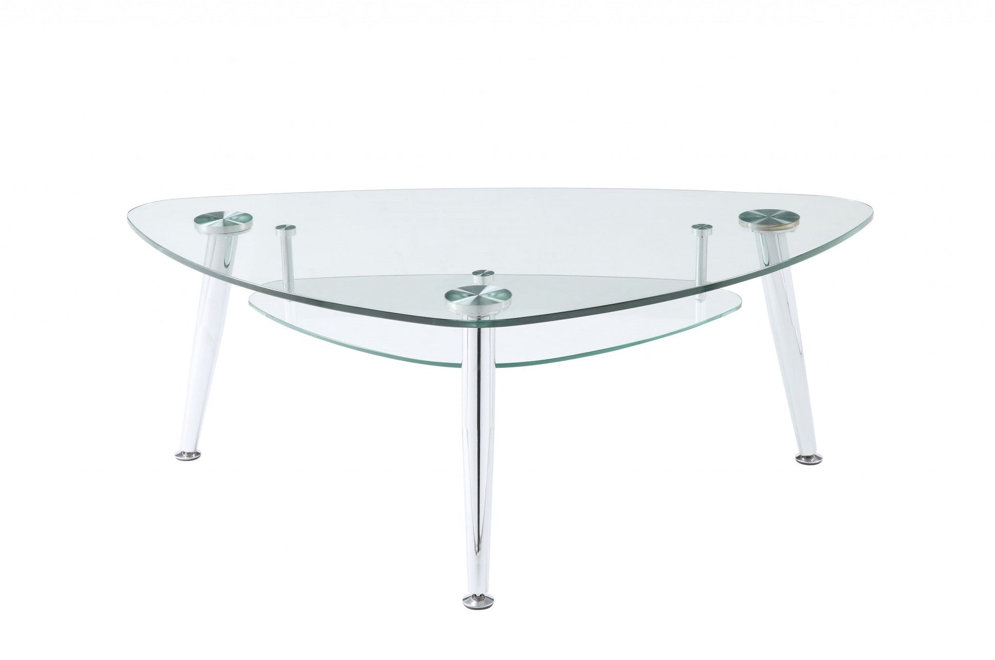 HomeRoots 50" x 30" x 18" Clear Glass Coffee Table With Chrome Finish