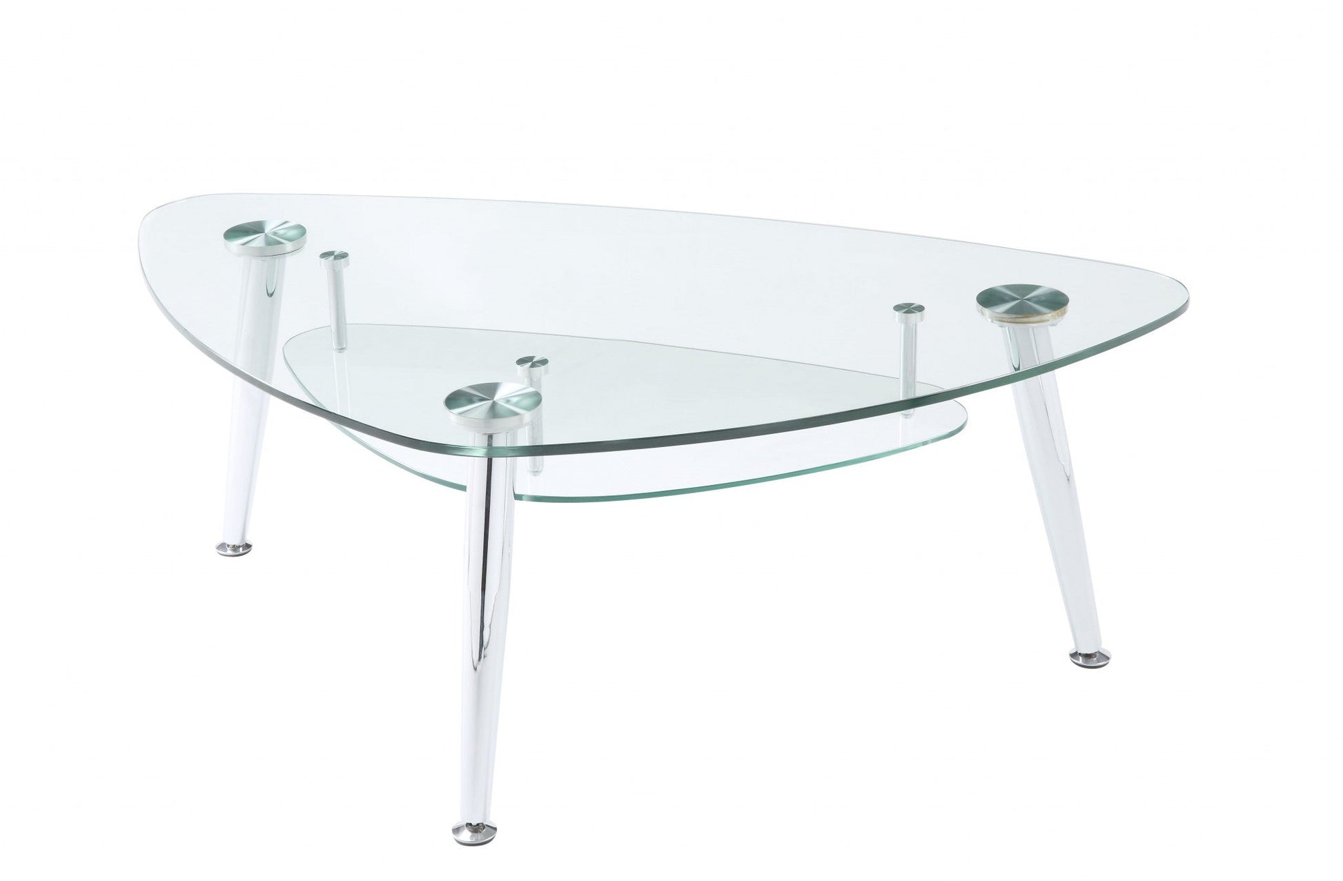 HomeRoots 50" x 30" x 18" Clear Glass Coffee Table With Chrome Finish