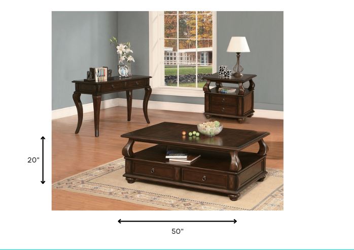HomeRoots 50' x 32' x 20' Walnut Coffee Table