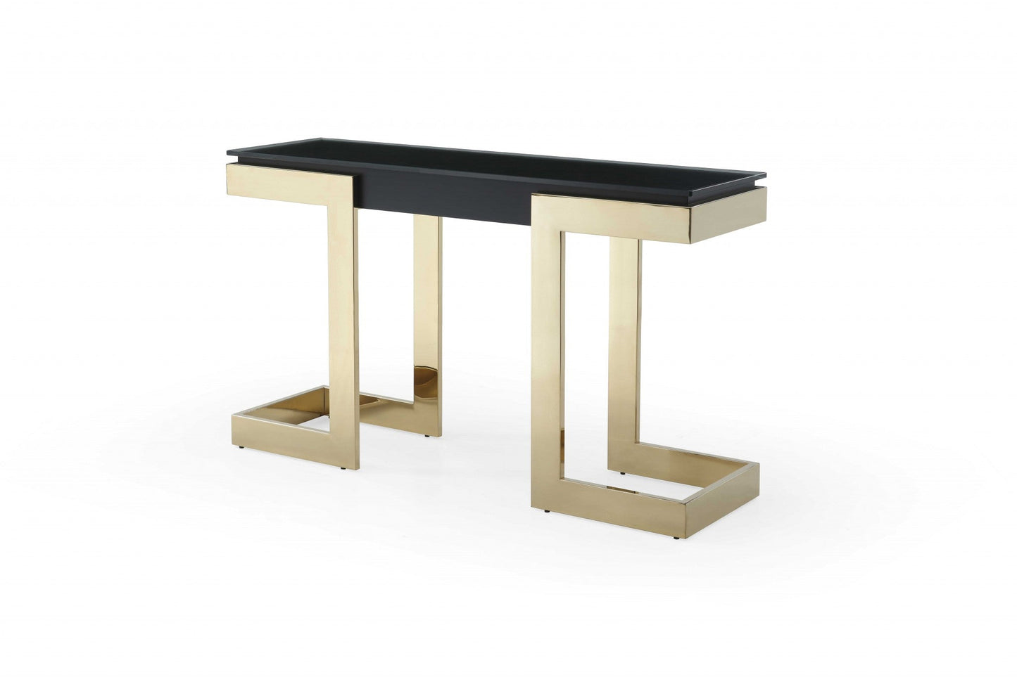 HomeRoots 52" Glass Console Table in Black and Gold Finish