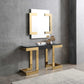 HomeRoots 52" Glass Console Table in Black and Gold Finish