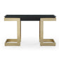 HomeRoots 52" Glass Console Table in Black and Gold Finish