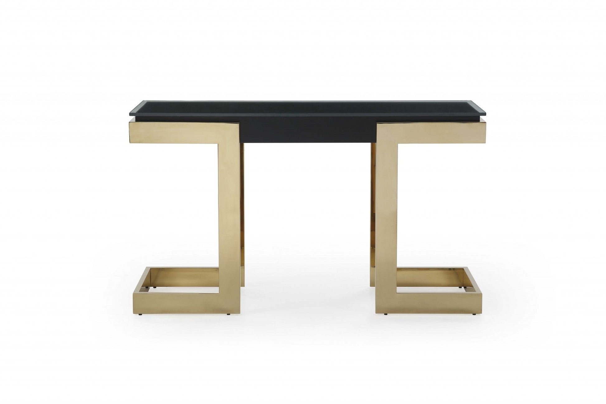 HomeRoots 52" Glass Console Table in Black and Gold Finish