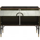 HomeRoots 52" x 21" x 40" Brown Top Grain Leather And Aluminum Console Table