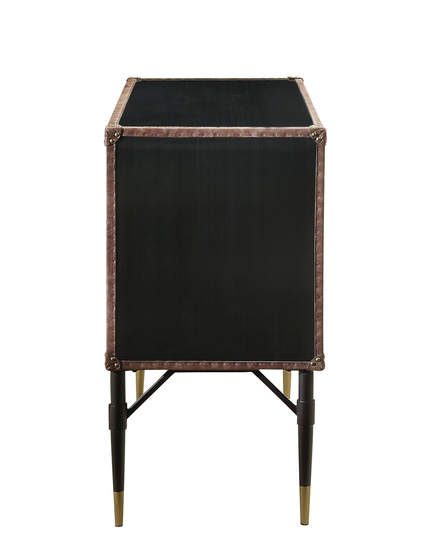 HomeRoots 52" x 21" x 40" Brown Top Grain Leather And Aluminum Console Table