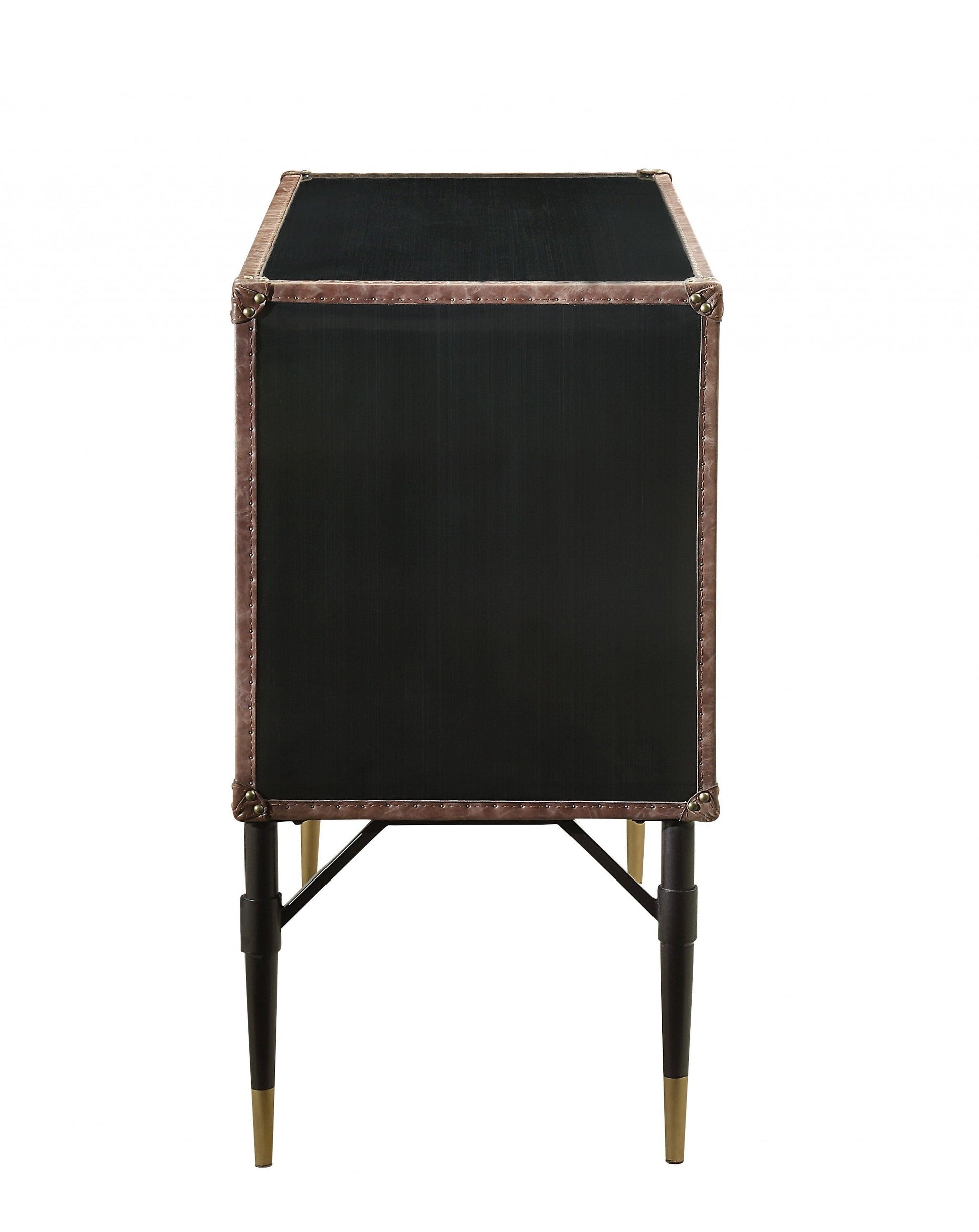 HomeRoots 52" x 21" x 40" Brown Top Grain Leather And Aluminum Console Table