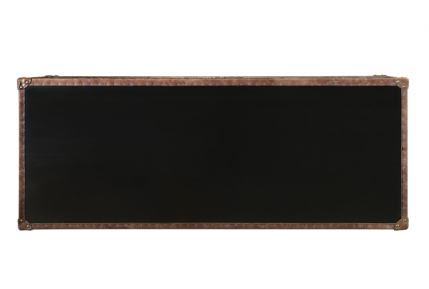 HomeRoots 52" x 21" x 40" Brown Top Grain Leather And Aluminum Console Table