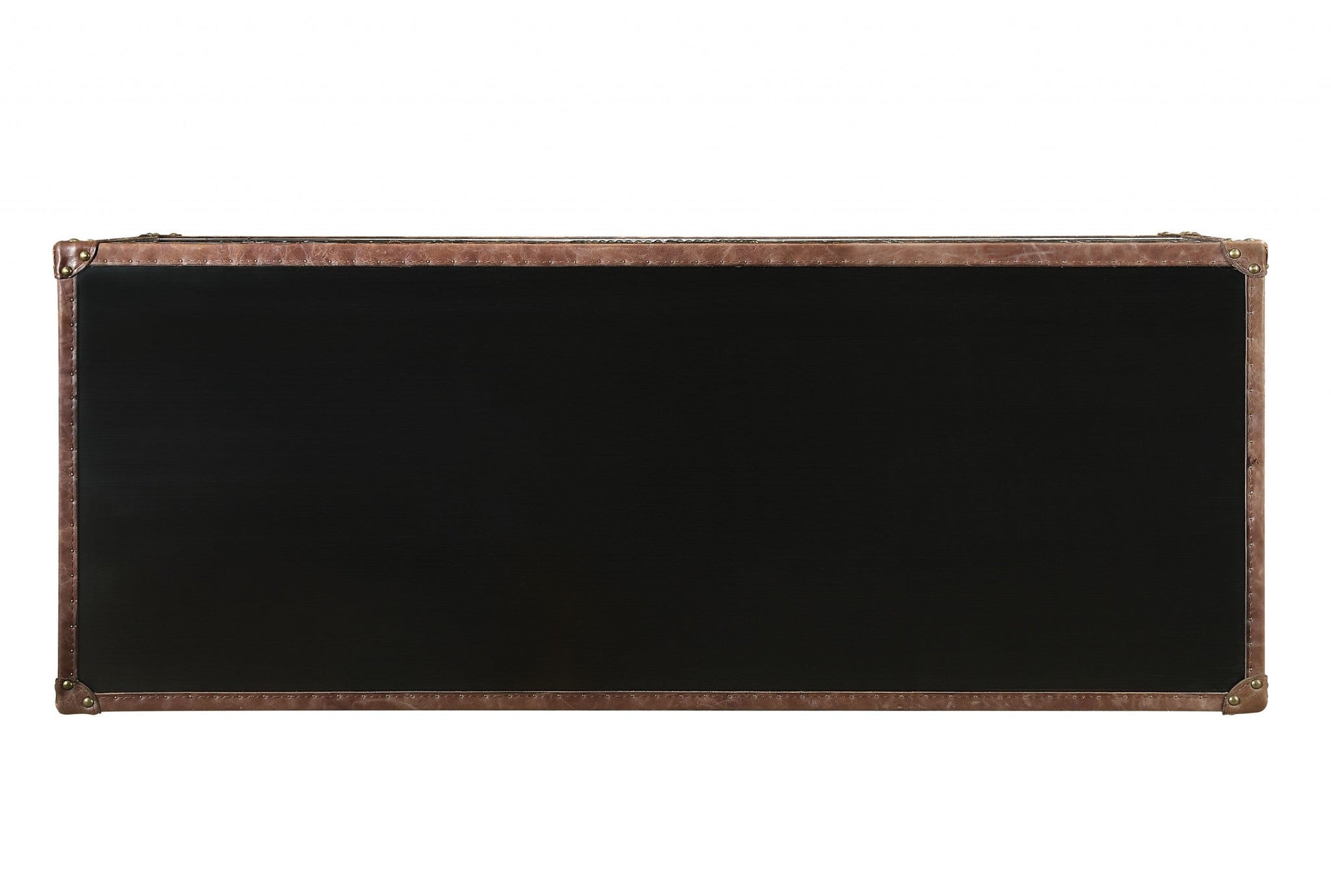 HomeRoots 52" x 21" x 40" Brown Top Grain Leather And Aluminum Console Table