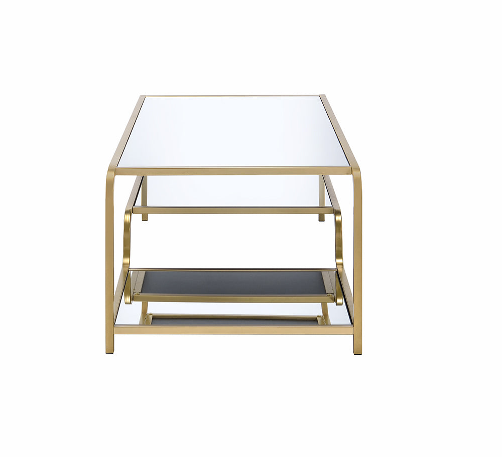 HomeRoots 52' x 24' x 18' Gold And Clear Glass Metal Coffee Table