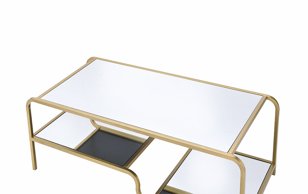 HomeRoots 52' x 24' x 18' Gold And Clear Glass Metal Coffee Table
