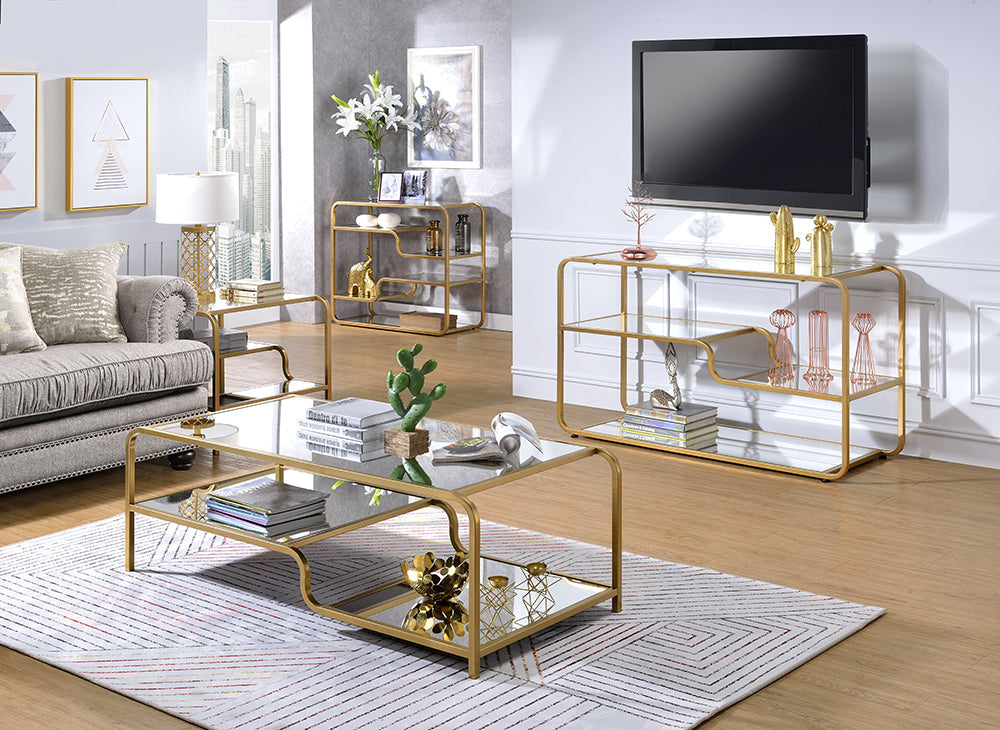 HomeRoots 52' x 24' x 18' Gold And Clear Glass Metal Coffee Table