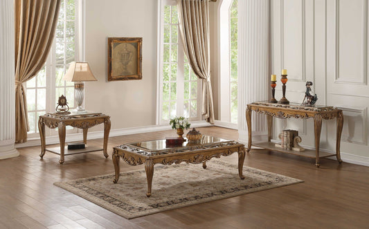 HomeRoots 52" x 30" x 18" Mirrored Coffee Table With Antique Gold Finish
