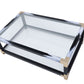HomeRoots 54' x 18' x 34' White Brushed Black Gold And Clear Glass Coffee Table