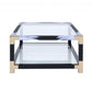 HomeRoots 54' x 18' x 34' White Brushed Black Gold And Clear Glass Coffee Table