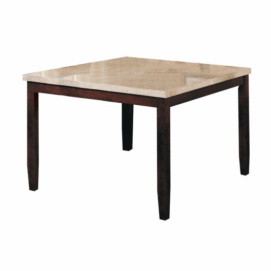 HomeRoots 54" x 54" x 36" Wood Counter Height Table in White Marble and Walnut Finish