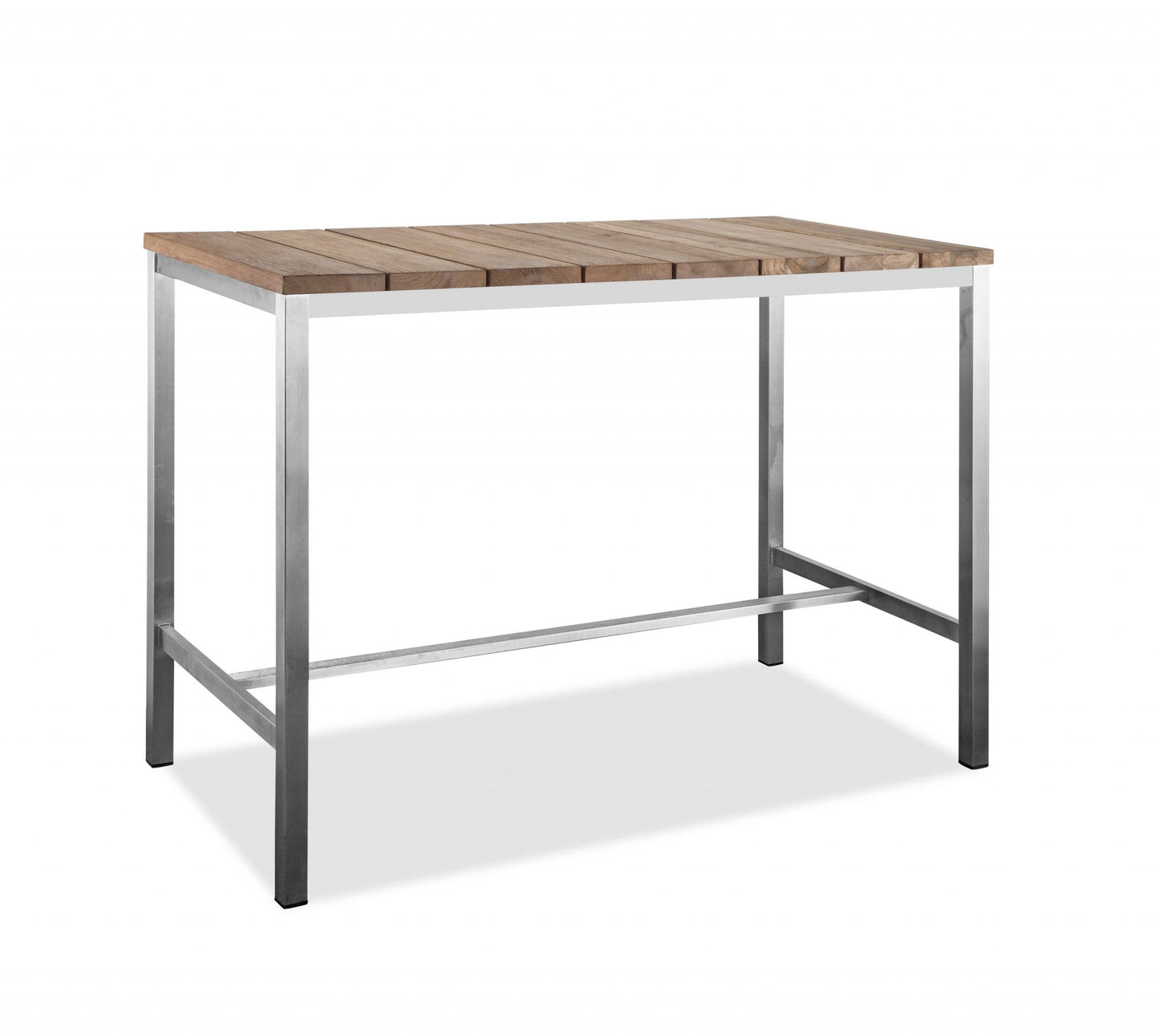 HomeRoots 55 x 27 x 42 Teak Wood & Stainless Steel Bar Table