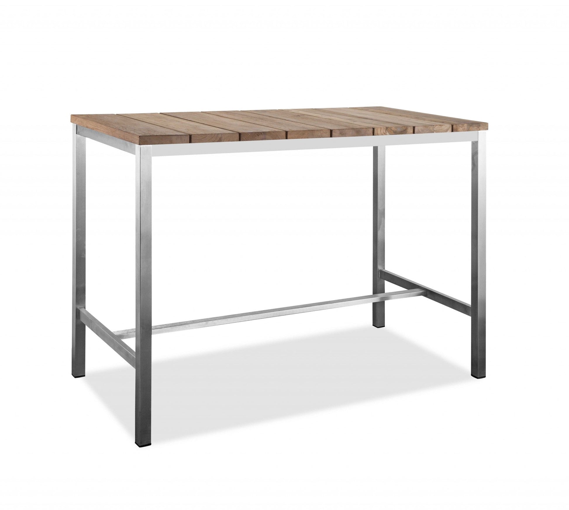 HomeRoots 55 x 27 x 42 Teak Wood & Stainless Steel Bar Table