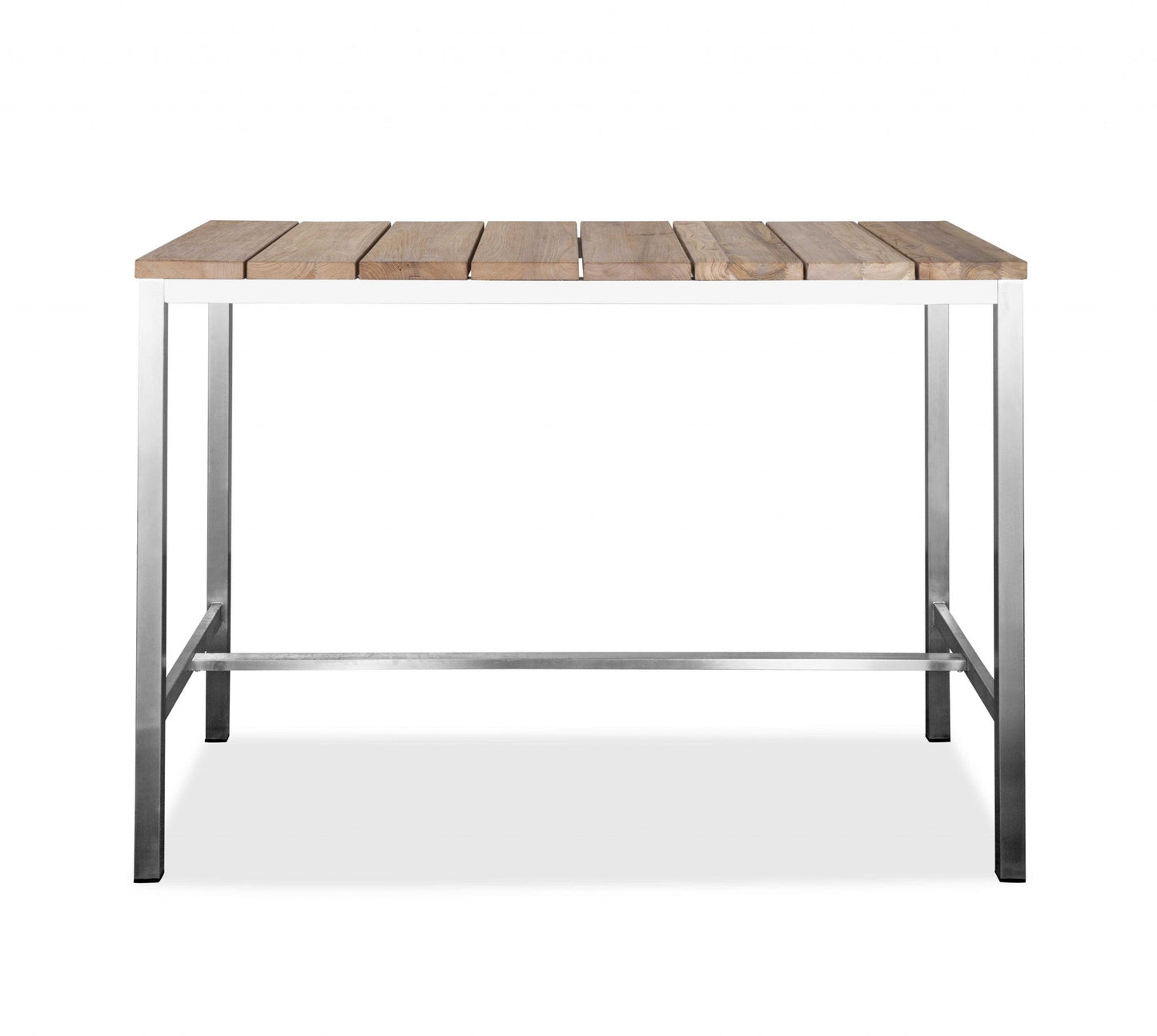 HomeRoots 55 x 27 x 42 Teak Wood & Stainless Steel Bar Table