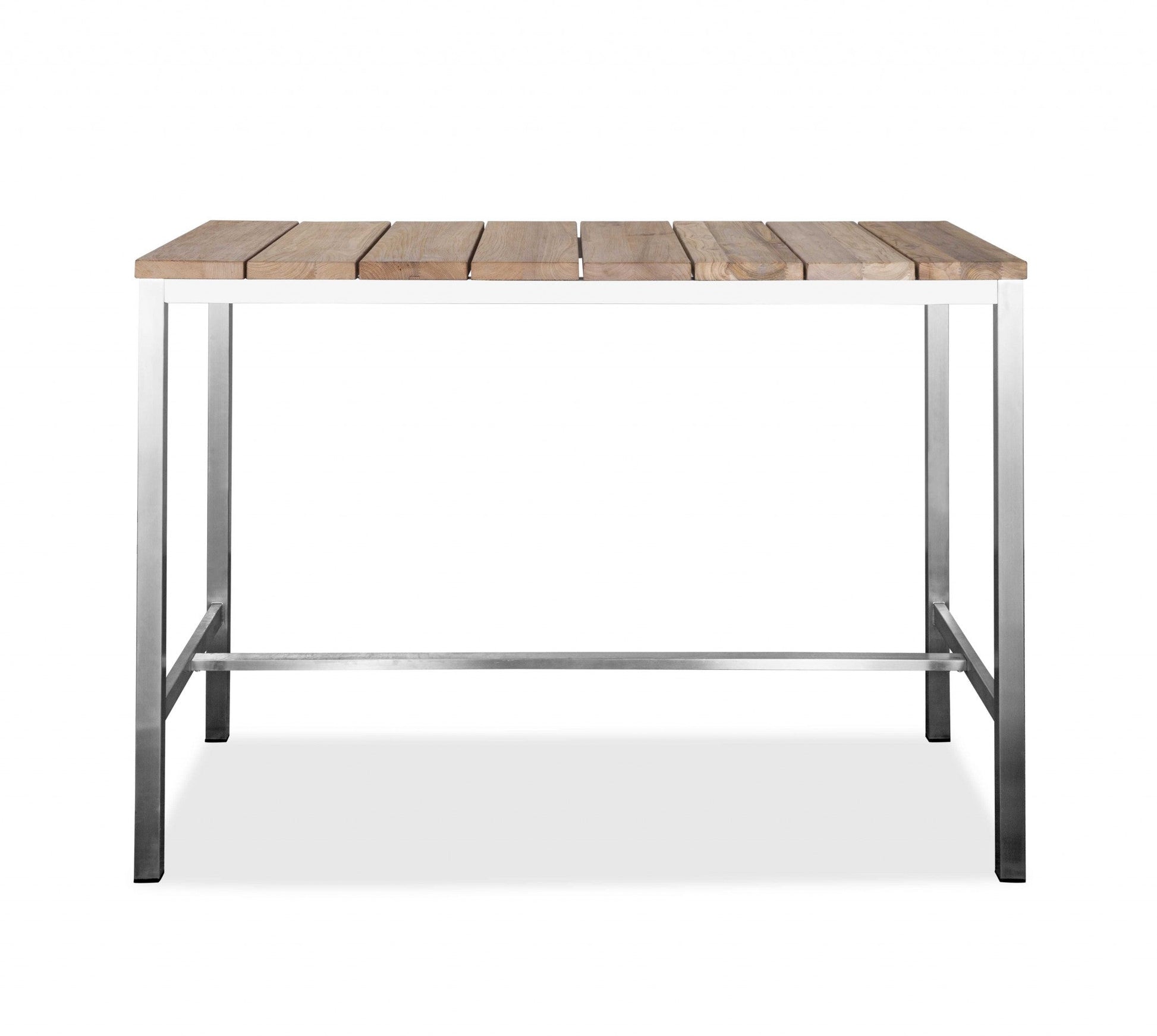 HomeRoots 55 x 27 x 42 Teak Wood & Stainless Steel Bar Table